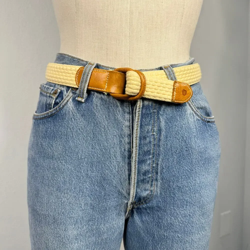 Woven Fabric Leather Belt Size Medium Eddie Bauer Costal Cowgirl
